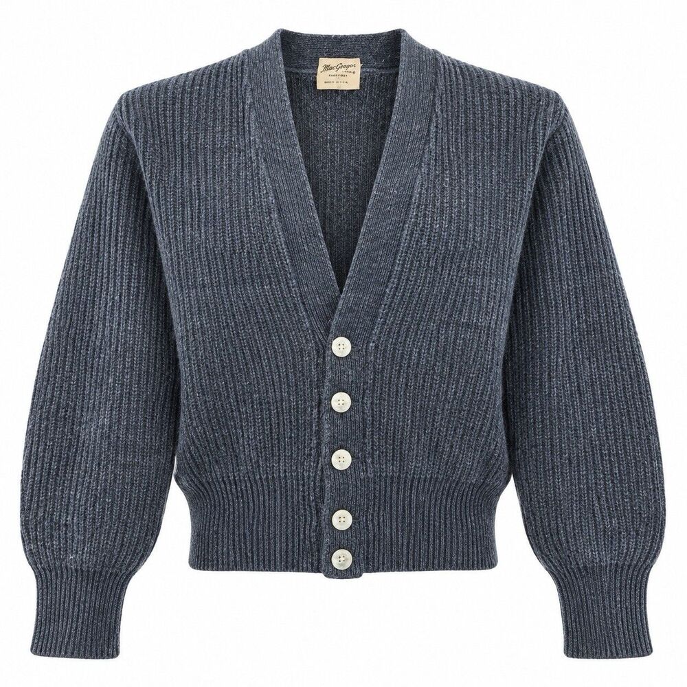 VTG McGregor Cardigan Sz 42 Gray Wool Blend Rib Knit Grandpa Core Scandi EVC